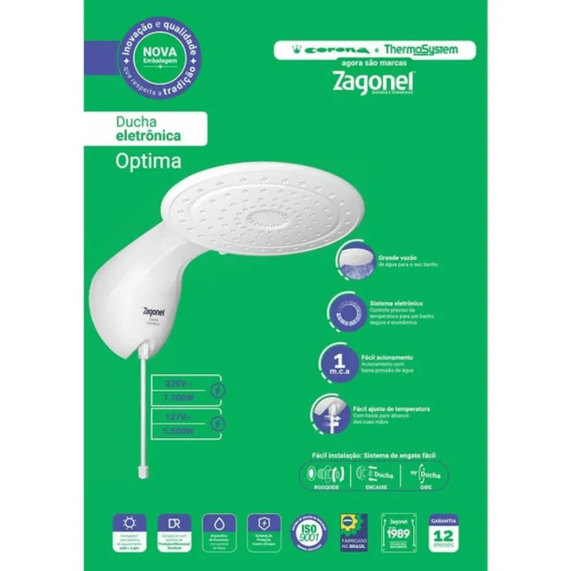 Ducha Optima Eletronica 220V 7500W - Zagonel